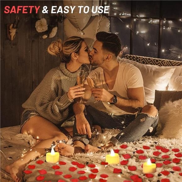 2000 Pieces Artificial Rose Petals with 24 Pieces LED Tea Lights Candles - Picture 7 of 7